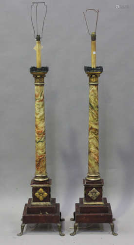 A pair of 20th century simulated marble, gilt painted and br...