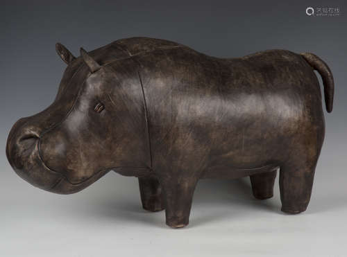 A late 20th century leather hippopotamus, probably by Omersa...