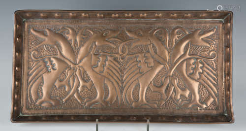 An early 20th century Arts and Crafts copper rectangular tra...