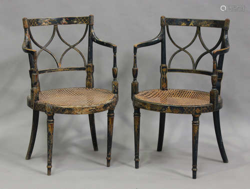 A pair of early 20th century blue chinoiserie Regency style ...