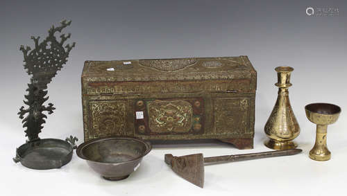 A group of mainly Eastern metalware, including a Tibetan but...