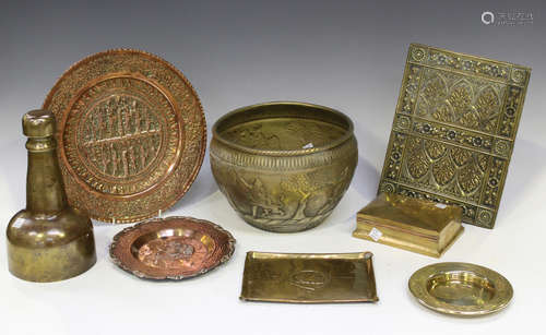 A small group of brass and copper ware, including a Victoria...