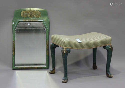 A George V green chinoiserie stool, height 47cm, width 61cm,...