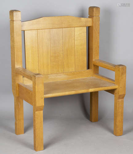 A mid-20th century Arts and Crafts style oak hall seat of la...