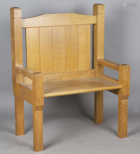 A mid-20th century Arts and Crafts style oak hall seat of la...