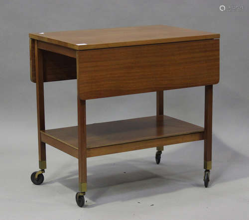 A mid-20th century Vanson teak drop-flap tea trolley, height...