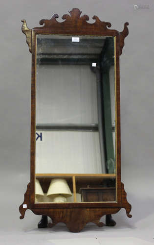 A George III mahogany fretwork framed wall mirror, height 11...