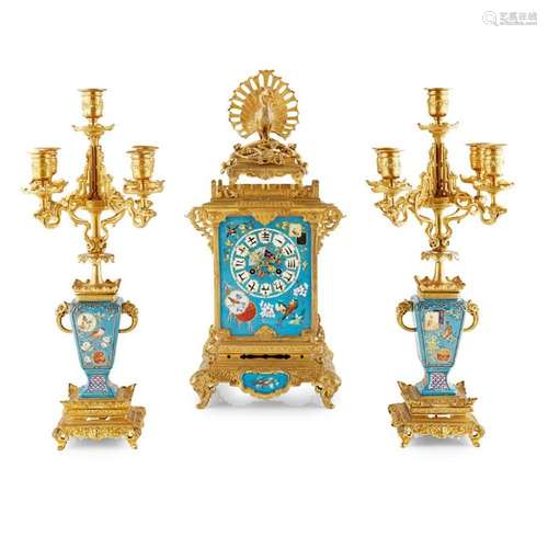 A FINE 19TH CENTURY FRENCH 'JAPONISME' GILT BRONZE AND PORCE...