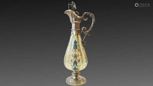 19th Century Bohemian Jug Enamel Decor Carafe Continental Si...