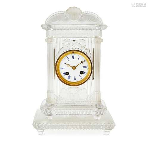 BACCARAT FROSTED AND PRESSED GLASS MANTEL CLOCK LATE 19TH/ E...