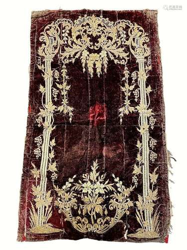 A 19TH CENTURY OTTOMAN GILT METAL THREAD FLORAL EMBROIDERY O...