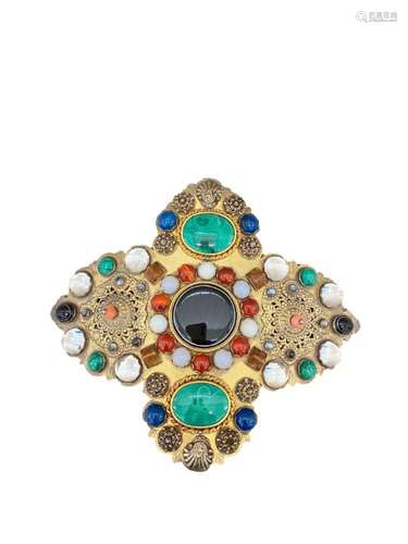 Russian Gilt Metal Belt Buckle With Semi Precious Stones Inl...