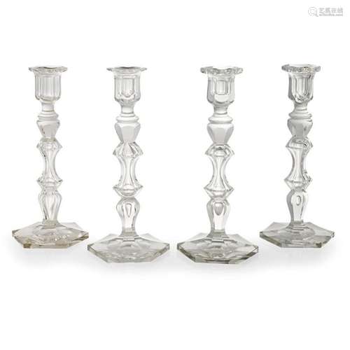 MATCHED SET OF FOUR CUT-GLASS CANDLESTICKS, ATTRIBUTED TO BA...