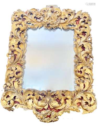 German 18th Century Carved Wood Mirror