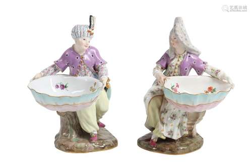 A PAIR OF 18TH CENTURY MEISSEN PORCELAIN OTTOMAN FIGURES MAD...