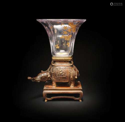 BACCARAT 'JAPONISME' GILT GLASS AND PATINATED BRONZE ELEPHAN...