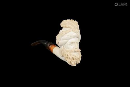 A 19TH CENTURY MEERSCHAUM PIPE CARVED IN THE ORIENTALIST STY...