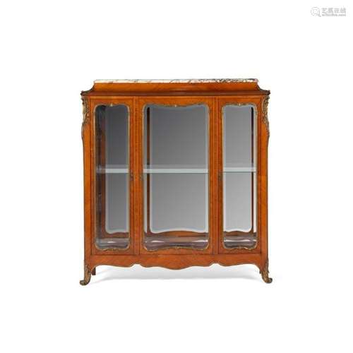 LOUIS XV STYLE KINGWOOD MARBLE TOP DISPLAY CABINET LATE 19TH...