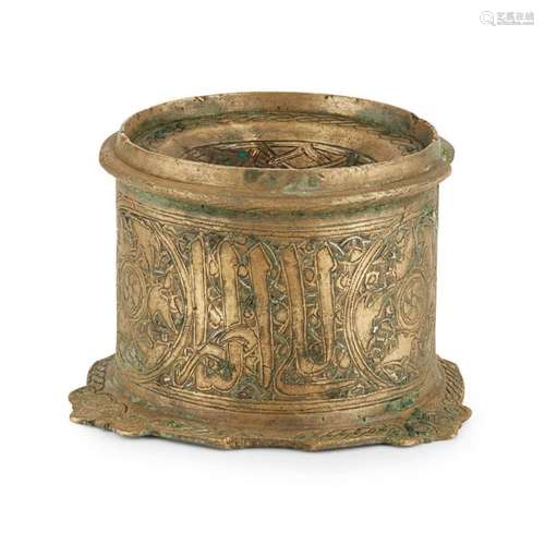 MAMLUK WHITE METAL INLAID BRASS INKWELL EGYPT OR SYRIA, 15TH...