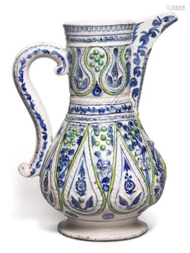 A large Kütahya moulded pottery ewer, Turkey, 18th century