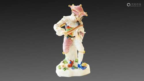 19th Century German Harlequin Jester Playing A Cat Fiddle