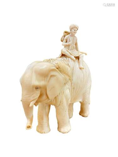 19th Century Anglo Indian Ivory Elephant With Man Seated