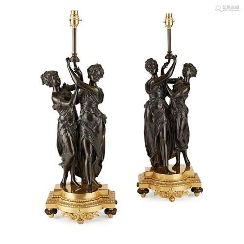 A PAIR OF LATE 19TH / EARLY 20TH CENTURY FRENCH BRONZE FIGUR...