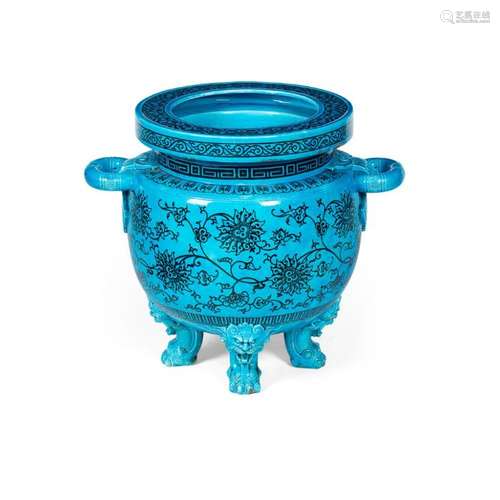 A LARGE LATE 19TH CENTURY MINTON MAJOLICA TURQUOISE GROUND J...