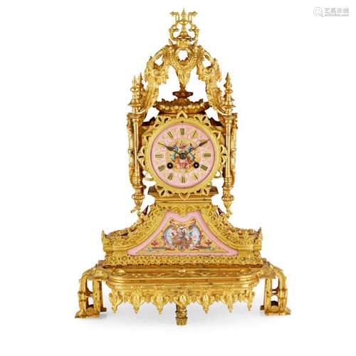 A THIRD QUARTER 19TH CENTURY FRENCH ORMOLU AND PINK PORCELAI...