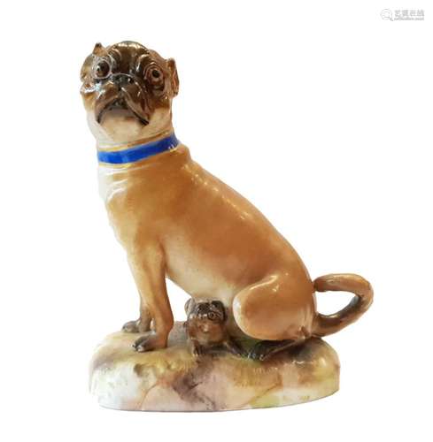 19th Century Meissen Pug With Puppy Figure Circa 1860's