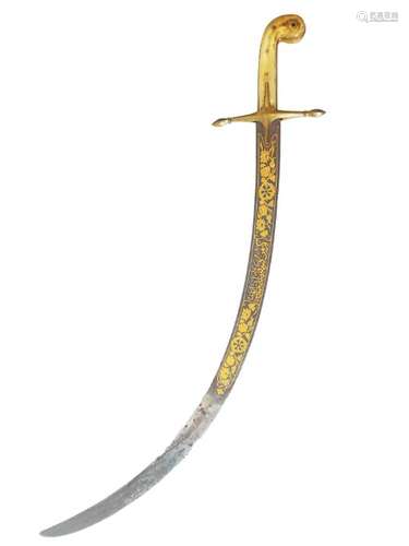 AN OTTOMAN GOLD HORN-HILTED STEEL SWORD (SHAMSHIR) TURKEY 18...