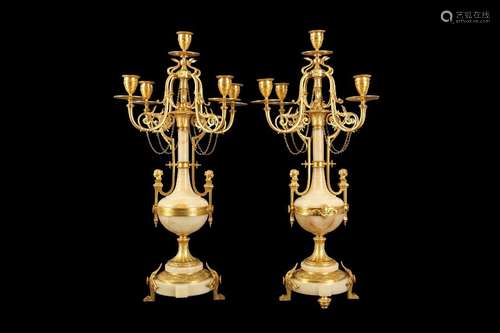 A FINE PAIR OF LATE 19TH CENTURY FRENCH GILT BRONZE AND ALGE...