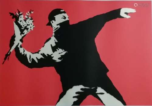 Banksy (1974 ) d'après. Flower thrower. Photolithographie , ...