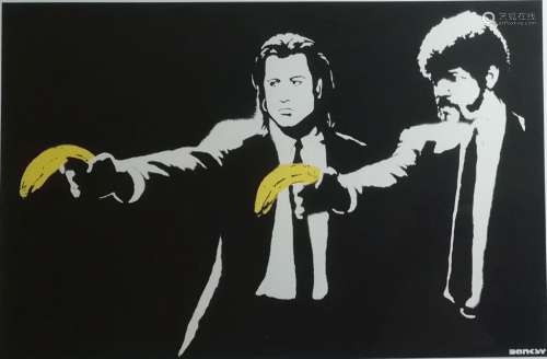 Banksy (1974 ) d'après. Pulp Fiction. Photolithographie , nu...