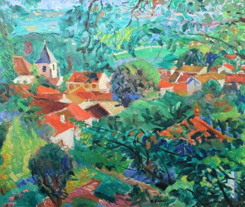 Senné 1947. Village en sortie de fôret. 46 x 55 cm.