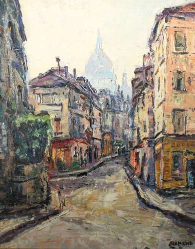 A. Romand. Rue Lepic à Paris. HSPanneau. 60 x 48 cm.