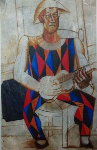 Pablo Picasso ( 1881 - 1973) d'après. Arlequin à la guitare....