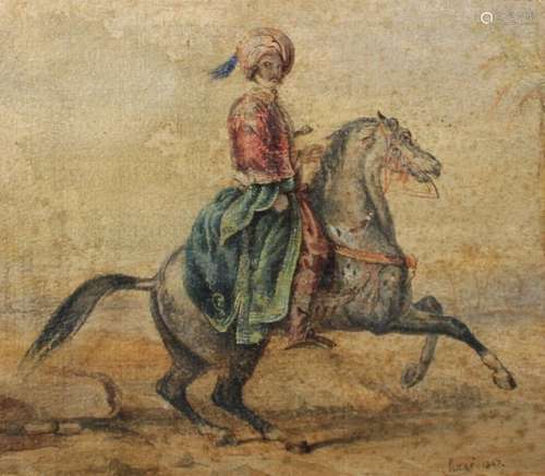 Hazé. 1847. Cavalier mamlouk. Aquarelle. 19 x 17 cm.