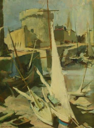 Jacques Gaston MOREAU (1903-1994). La Rochelle. Port à marée...