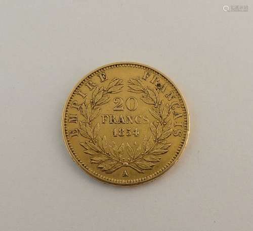 Pièce de 20 francs or 1854 A. Poids. 6.4g.