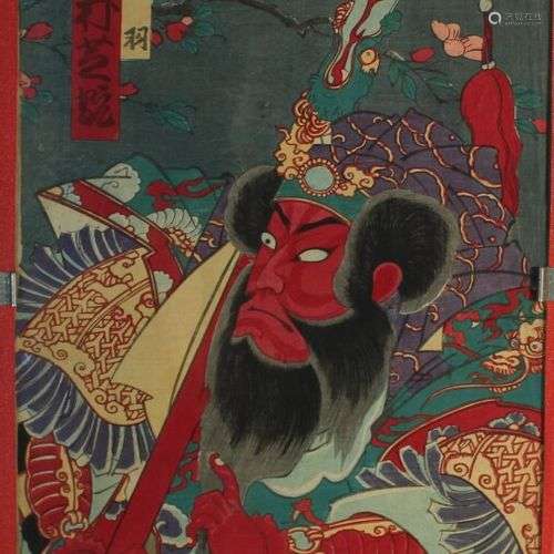 Japon. Guerrier et geisha. 2 estampes. 25 x 38 cm.