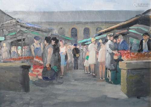 Ecole XXe. Scène de marché. HStoile. 24 x 33 cm.