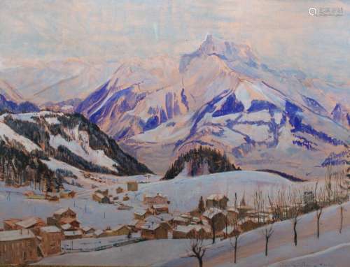 Charles Ventrillon Horber. Paysage de neige en montagne. Aqu...