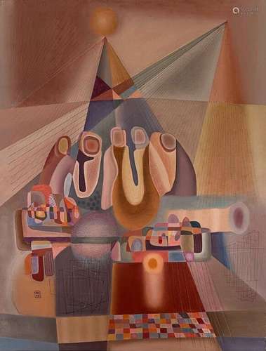 Gheorghe Saru. Composition. Huile sur toile. Signée et datée...