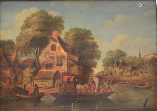 Anonyme (17ième siècle): tableau (h/p) 'scène de village' (4...