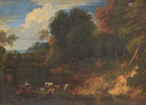 Anonyme (18ième-19ième siècle): peinture (h/t) 'paysage avec...