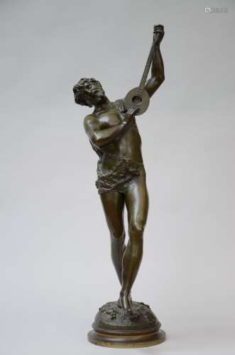 François Rousseau : sculpture en bronze 'musicien' (h84cm)