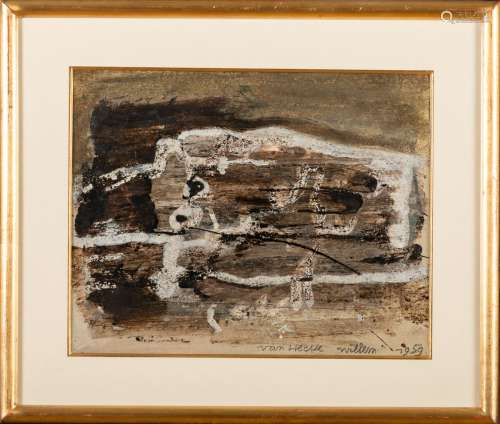 Willem Van Hecke 1959: tableau (technique mixte) 'compositio...