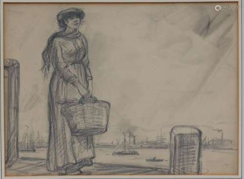 Eugène Van Mieghem (attribué à) : dessin au crayon avec cach...