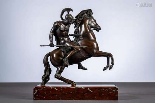 Sculpture en bronze 'cavalier', 19ième siècle (43x37x24cm)